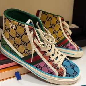 Gucci Multicolor GG Canvas High-Top Sneakers - Blue, Pink, Yellow & Green